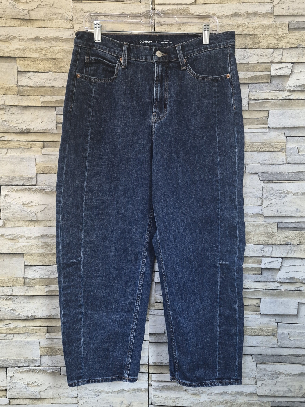 ​Old Navy Barrel Jeans Women 12 Dark Wash Curved Slouchy Stretch  Streetwear